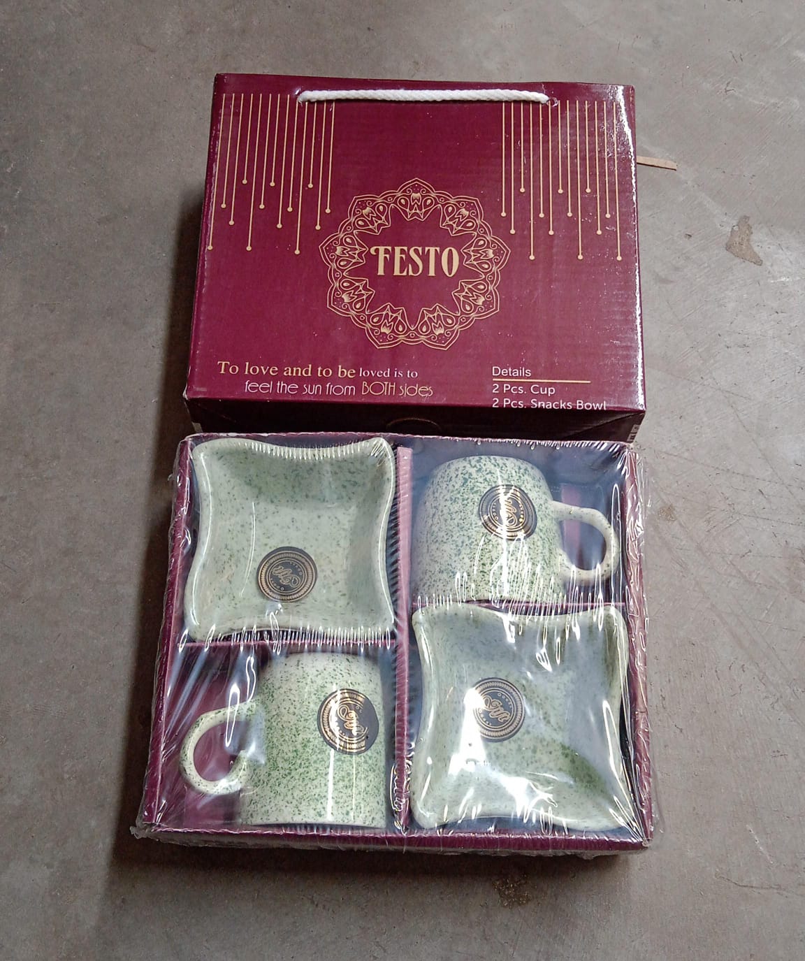 Ceramic Tea Cups Mug Set with Snacks 4 Pcs - specs detail shot