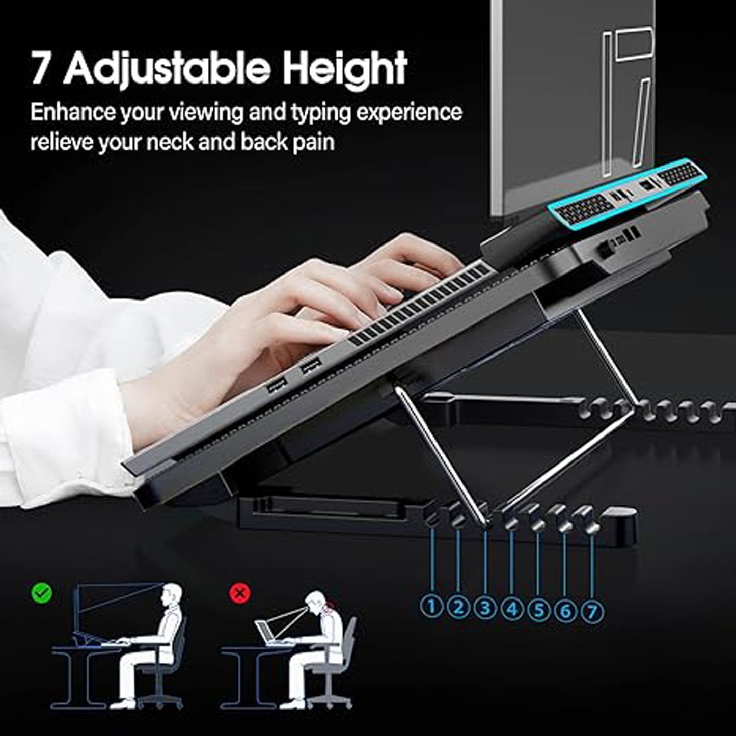 Laptop Cooler Cooling Pad with 2 Quiet Led Fans, Stand for Gaming Laptop