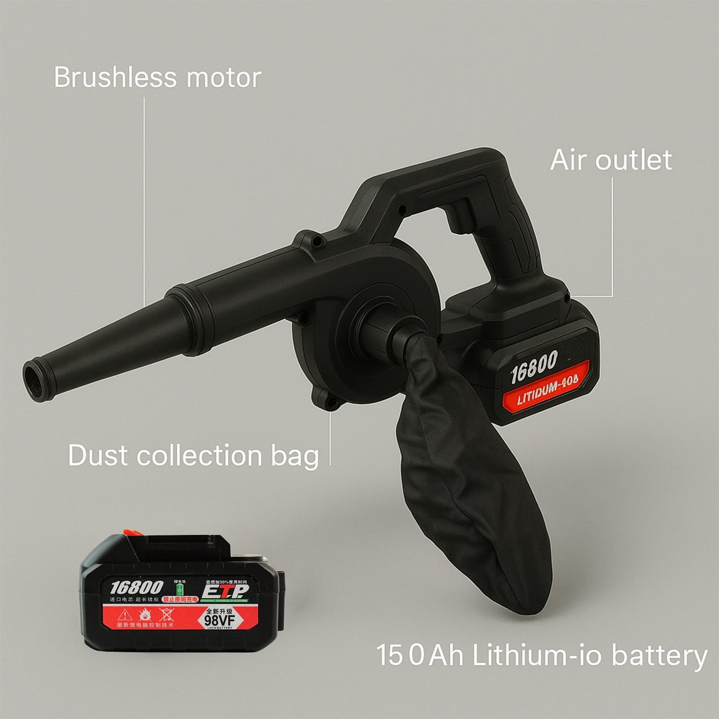 Multi-Purpose Home and Garden Air Blower Kit with Collection Bag for Easy Cleaning