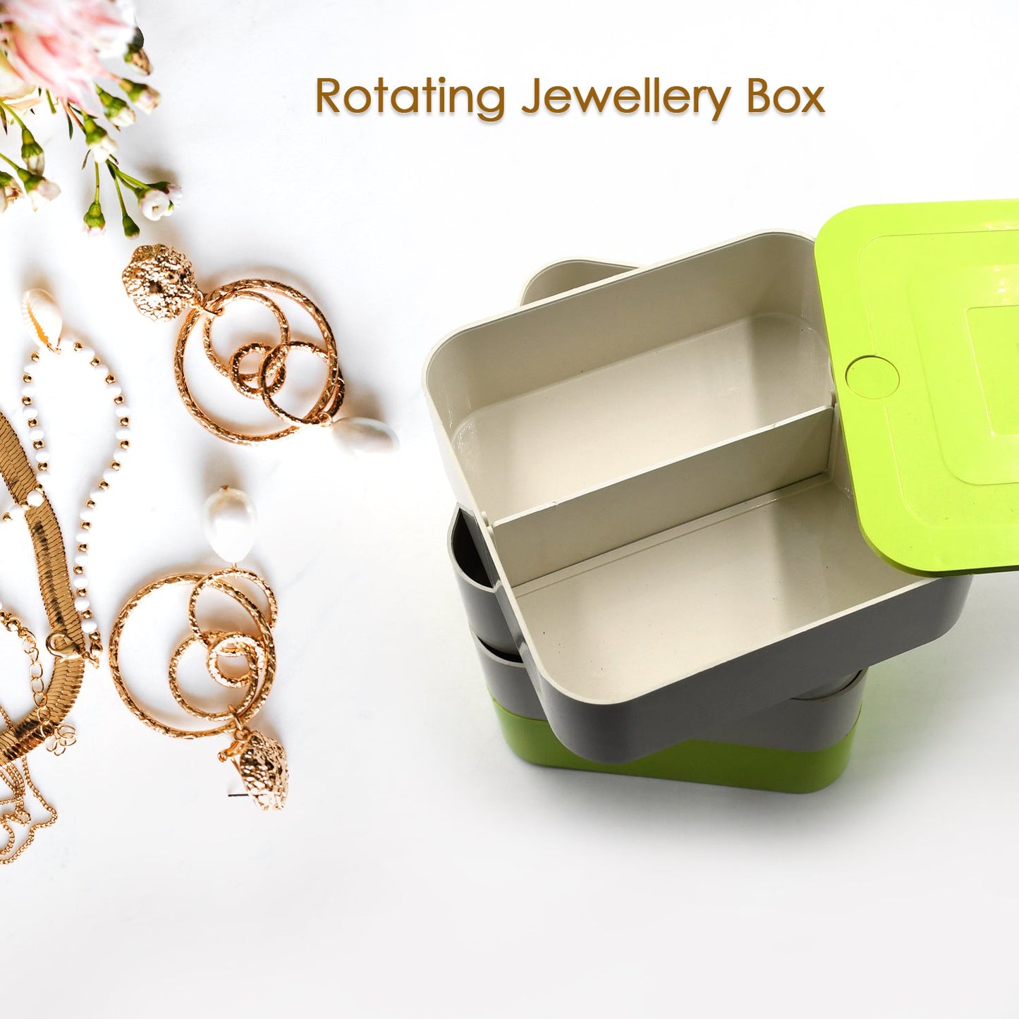 Rotating 4-layer jewellery organizer box for earrings and accessories India