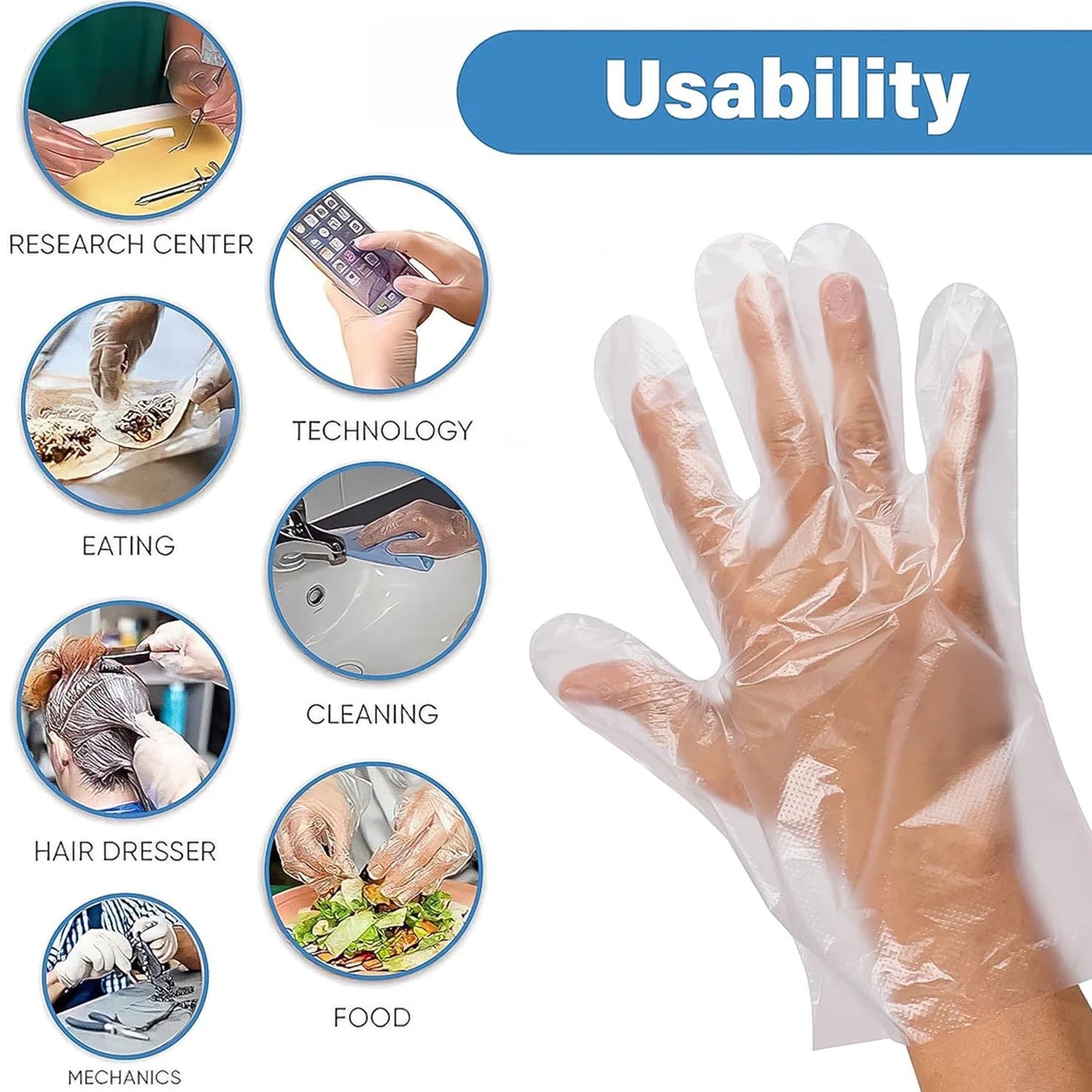 Disposable Small Plastic Gloves, for Kitchen, Food Handling, and Cleaning Tasks (100 Pc)