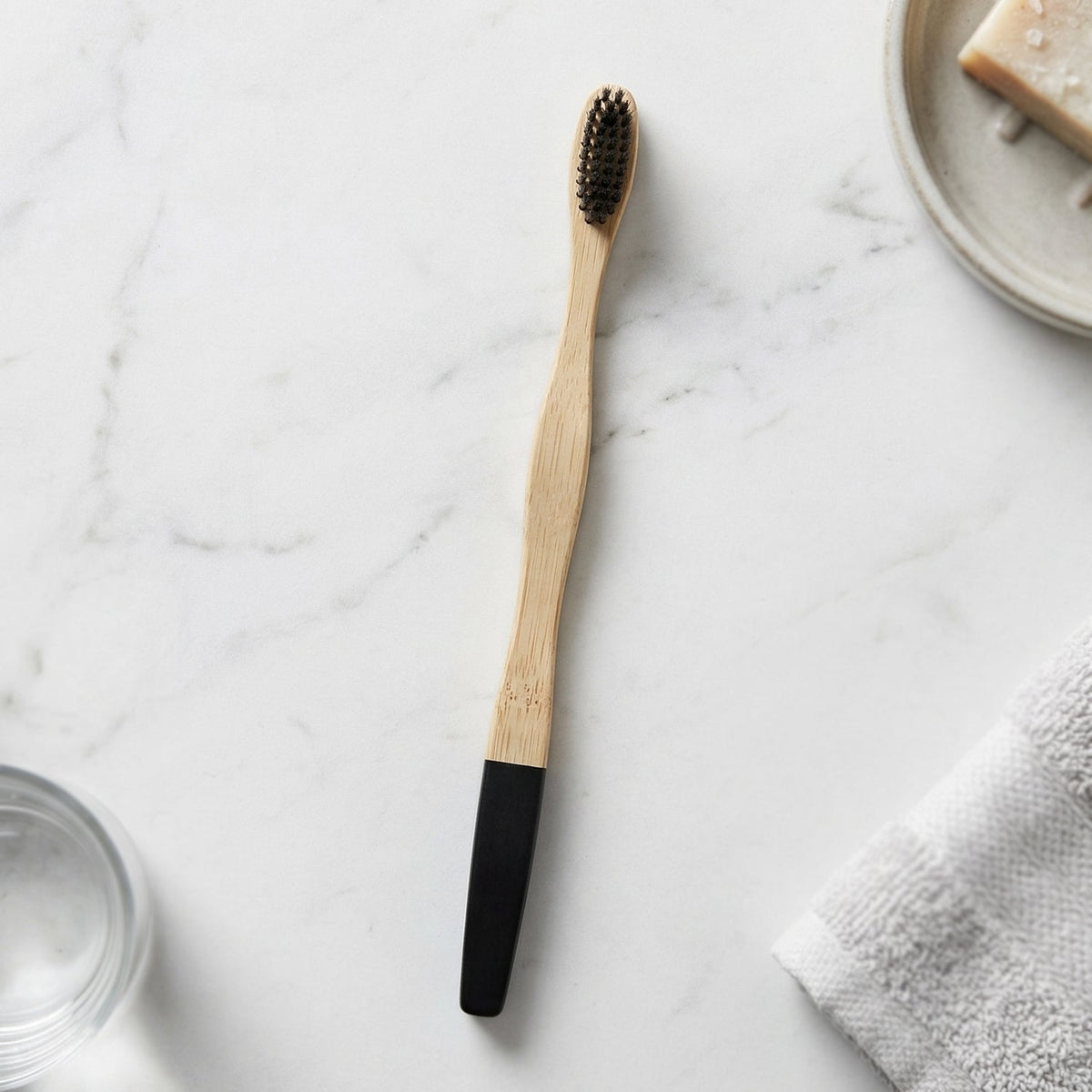 Natural Bamboo Toothbrush with Soft Charcoal Bristles (1 Pc)