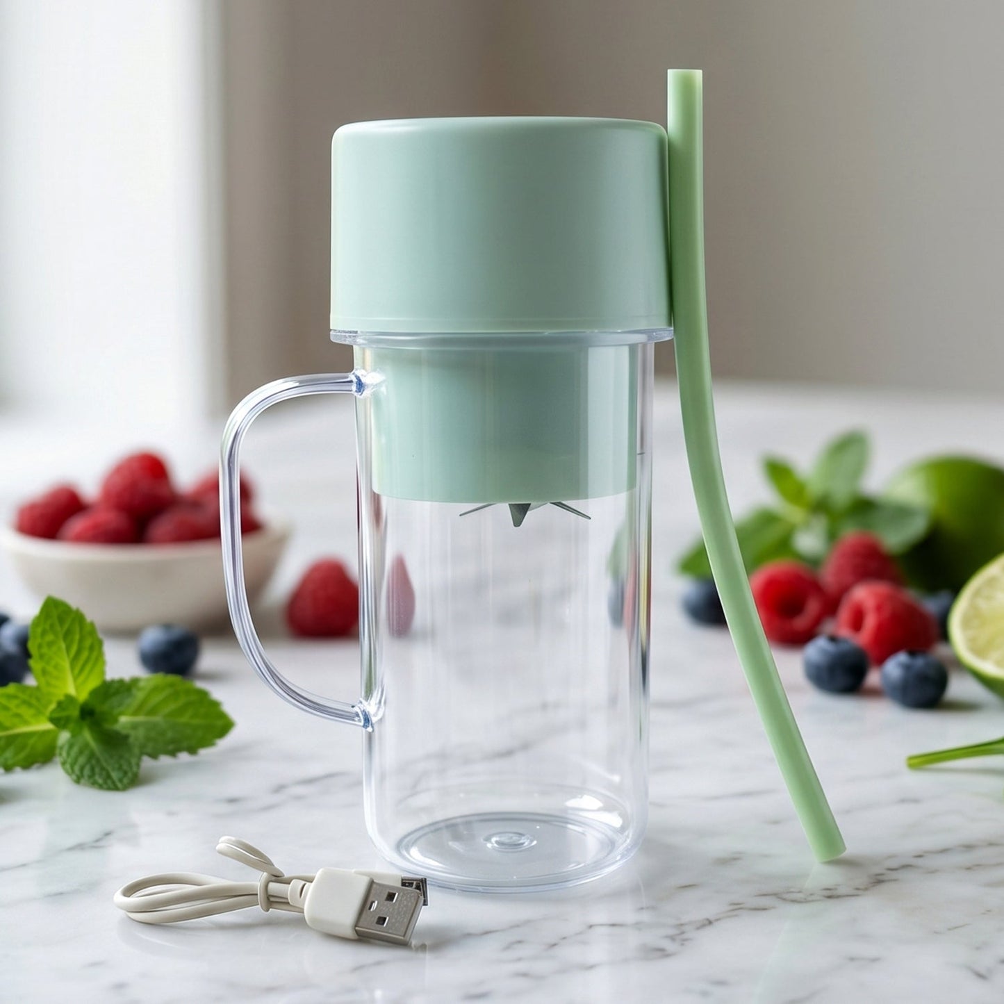 Portable Electric Juicer Mixer Grinder with Handle (1 Pc, 340 ML)