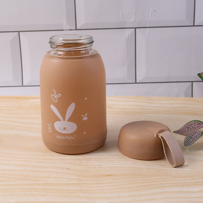 Cute Bunny Print Glass Drinking Bottle (330ML / 1 Pc, Mix Color)