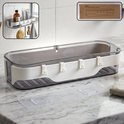 Stylish Bathroom Wall Shelf – 1 Pc, Multi-Purpose Storage Organizer with Hooks