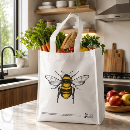 Bee Tote Bag with Groceries in Kitchen