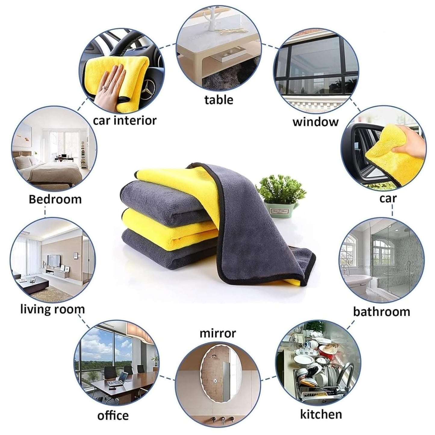 Car Cleaning Kit Combo – Long Retractable Car Duster, Mini Interior Clean Soft Brush, Multipurpose AC Vent Cleaner Brush & 40x30 cm Microfiber Cloth – Complete Car Cleaning Set (Pack of 4)