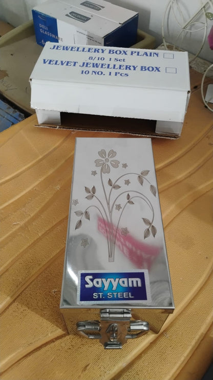 Premium velvet steel jewellery organizer box close-up India