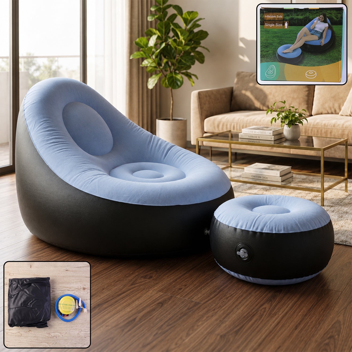Flocked Inflatable Air Chair Set