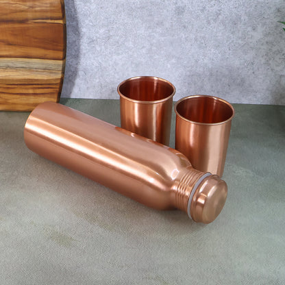 Copper Water Bottle 2 Glasses With Gift Box (3 Pcs Set)