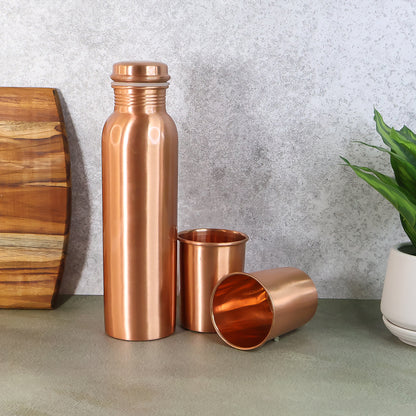 Copper Water Bottle 2 Glasses With Gift Box (3 Pcs Set)