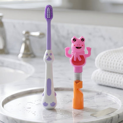 Kids Cartoon Spring Frog Toy With Toothbrush Set (2 Pc Set)