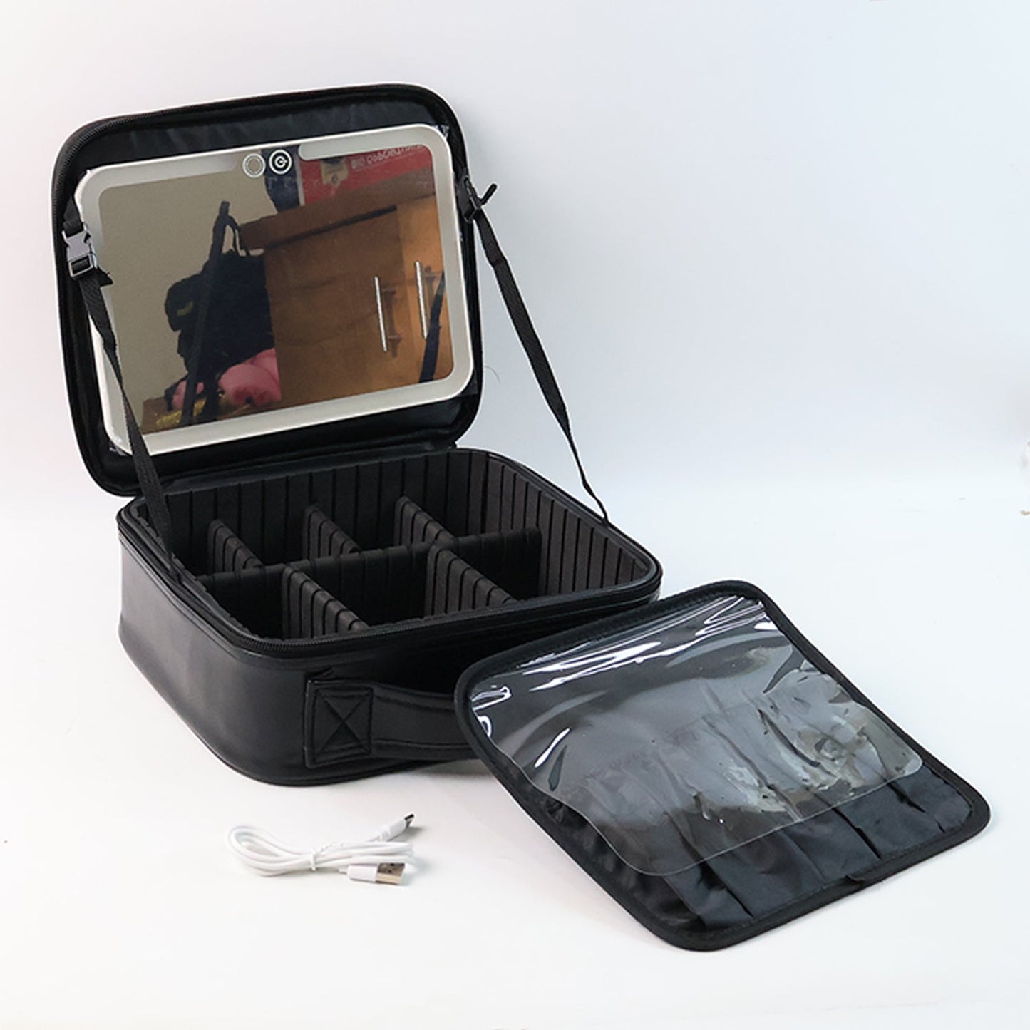 Black LED makeup organizer box detail India