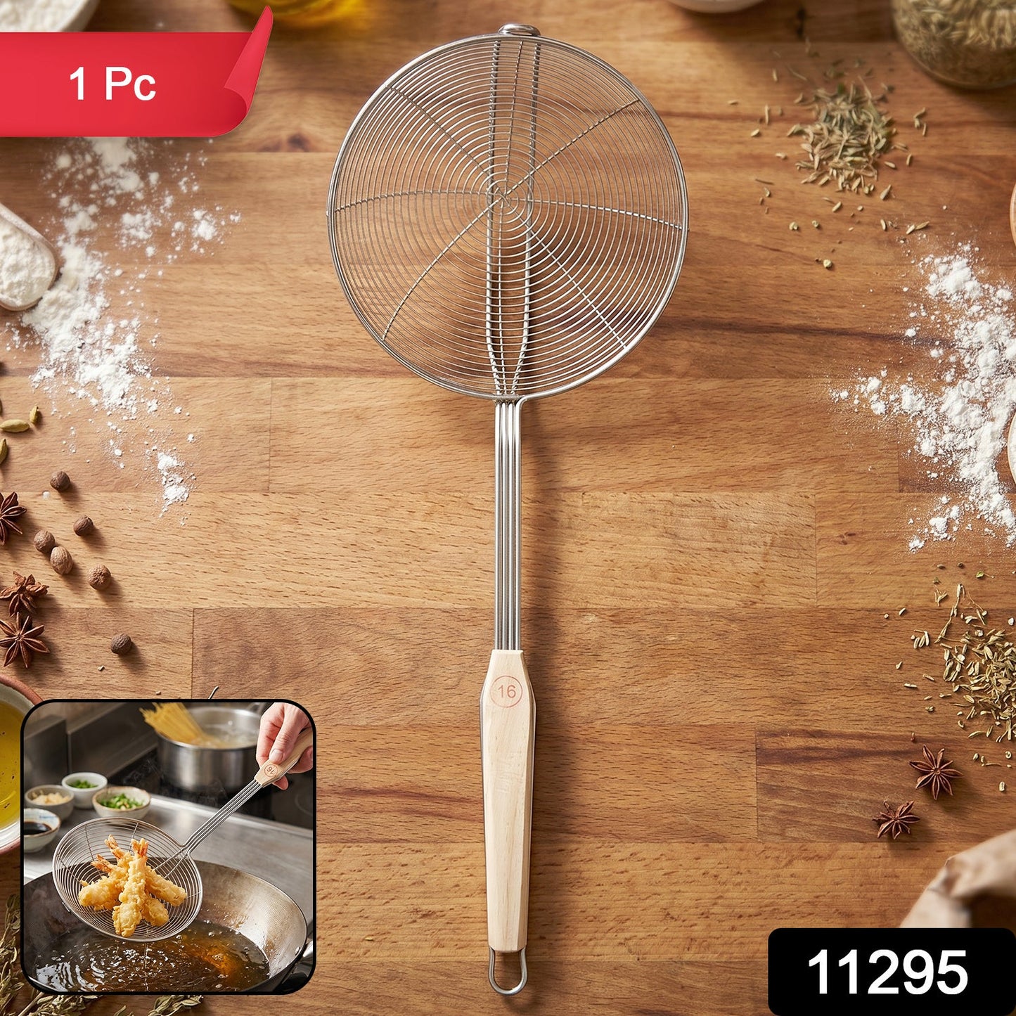 wooden handle skimmer spoon