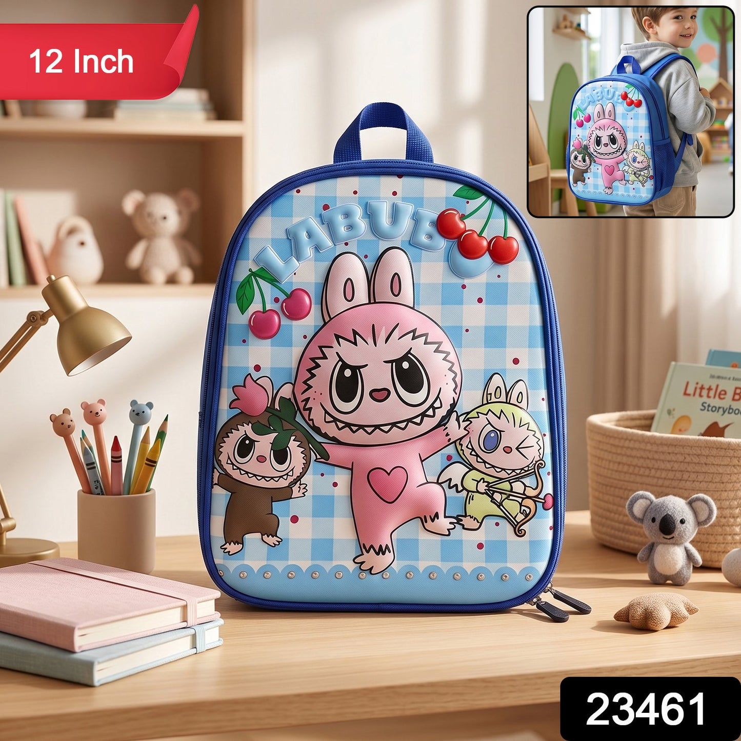 Labubu Bunny Monster 3D Print Kids Backpack
