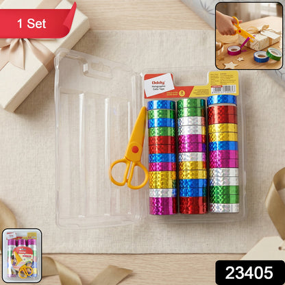 Holographic Decorative Tape Set with Scissors (1 Set, 39 Roll)